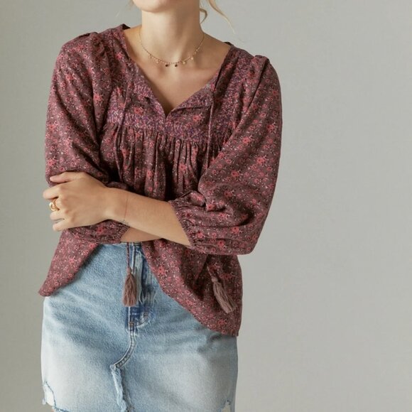 Lucky Brand Mix Print Peasant Top, XS, Multicolor - Picture 4 of 5